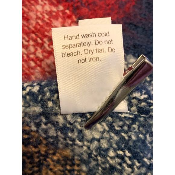 Sonoma Blue, Red, Mustard & White Plaid Fringe Triangle Scarf - Picture 4 of 4